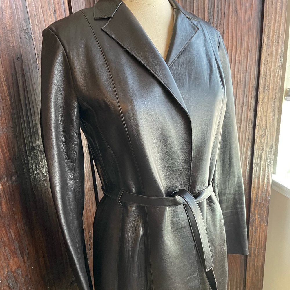 illia Napa Leather 3/4 Coat with Silk Print Partial Lining